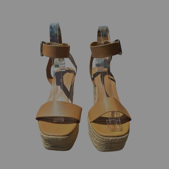 FOREVER 21‎ Tan Espadrilles Wedge Strap Strappy Heels Womens Size 7.5 - Picture 2 of 8